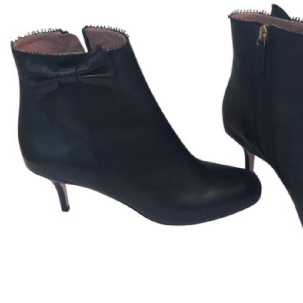 RED Valentino Black Leather Bow Heeled ankle Boots